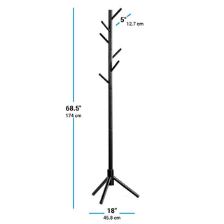 Coat Rack Free Standing - Wooden Coat Tree W/ 6 Hooks