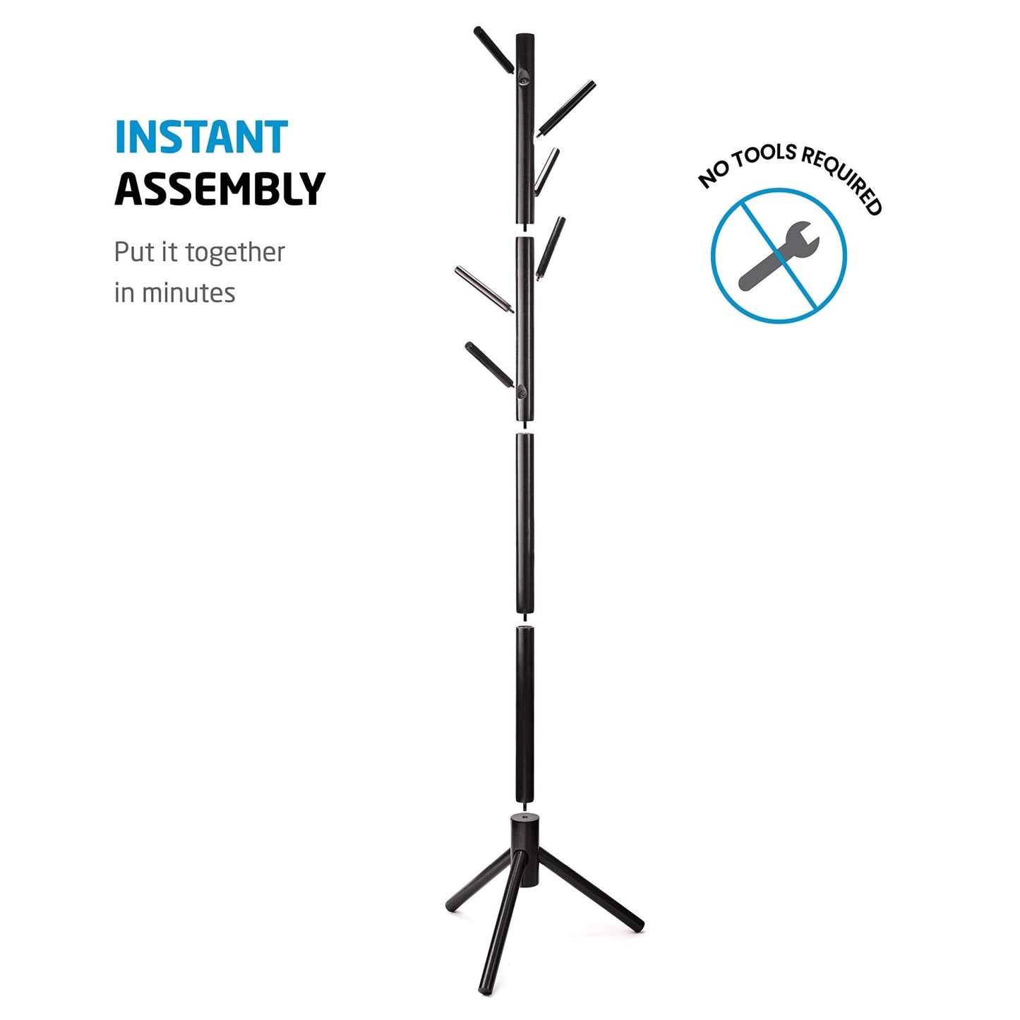 Coat Rack Free Standing - Wooden Coat Tree W/ 6 Hooks