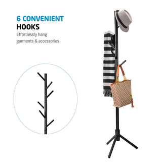 Coat Rack Free Standing - Wooden Coat Tree W/ 6 Hooks