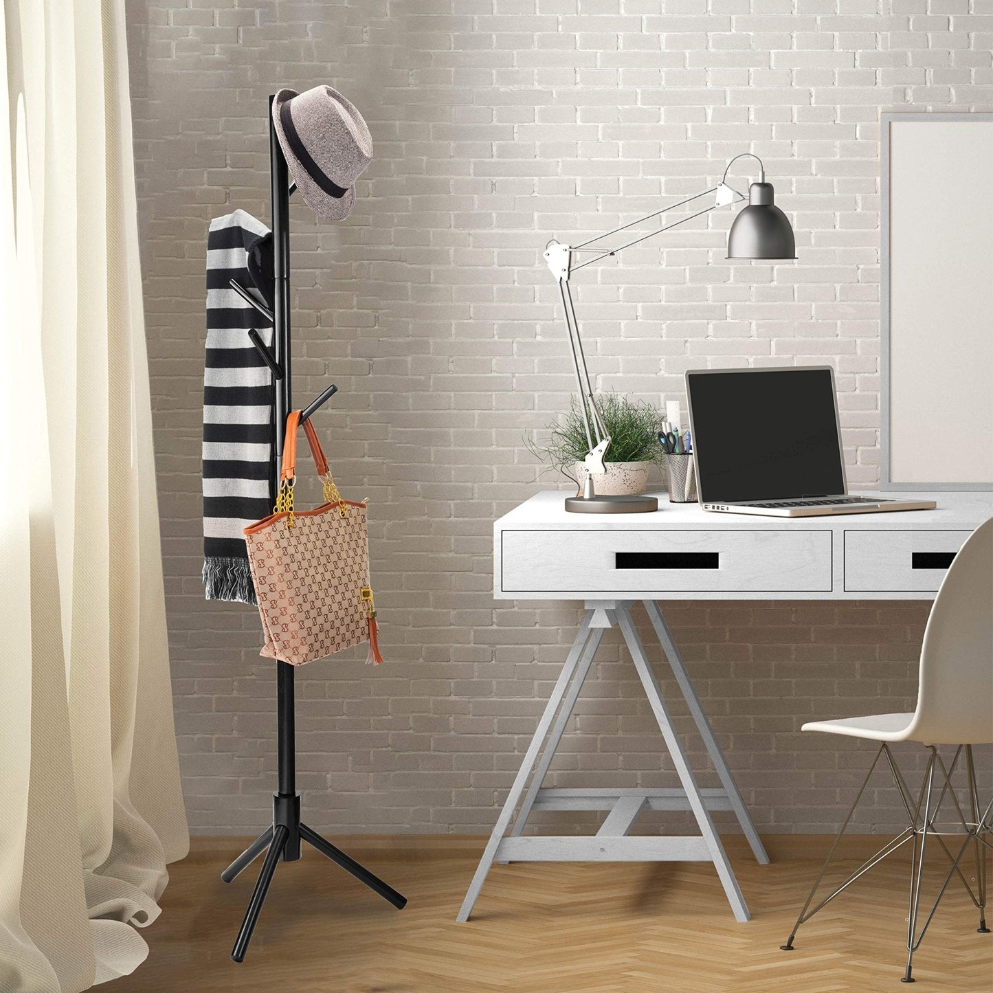 Coat Rack Free Standing - Wooden Coat Tree W/ 6 Hooks