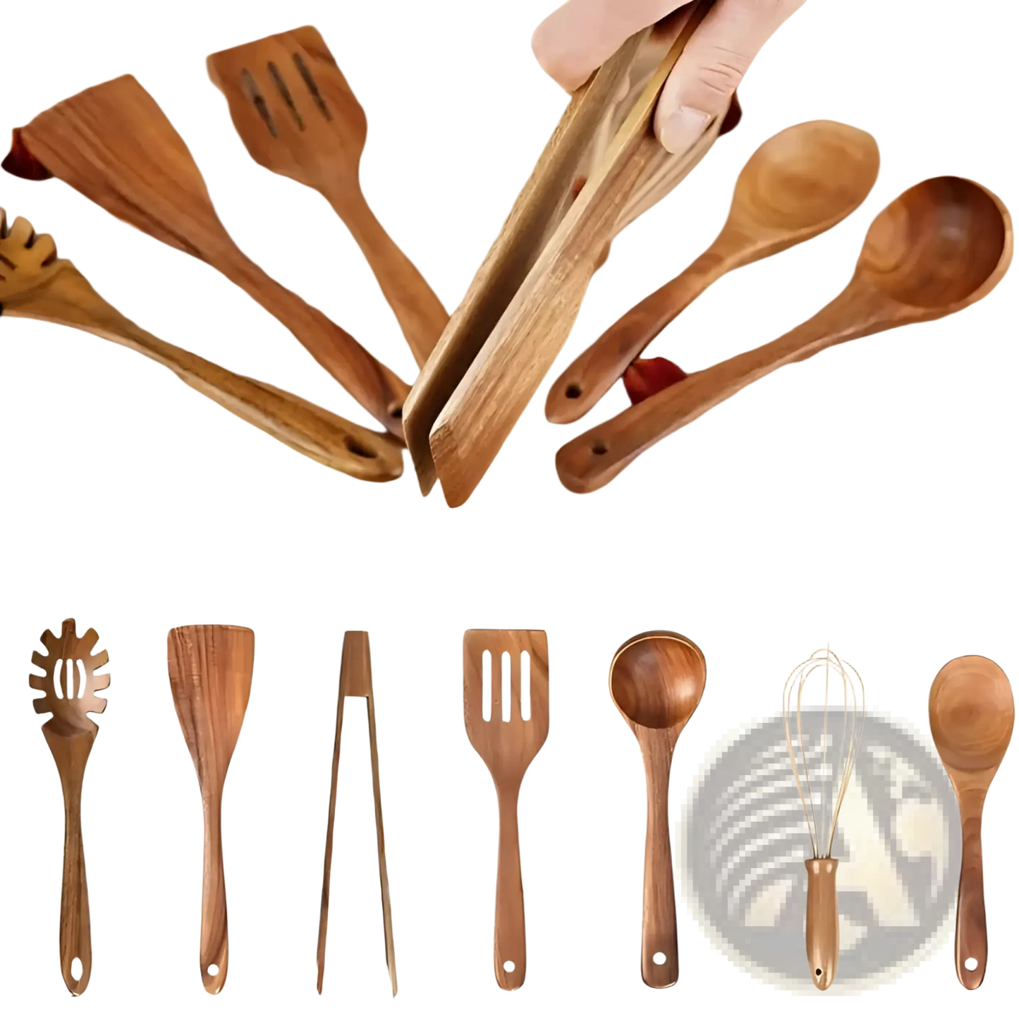 Wooden Cooking Utensils 7 Piece Non Stick Kitchen Set