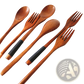 Wooden Spoon and Fork Set Kitchen Utensil Tools 9 Pack