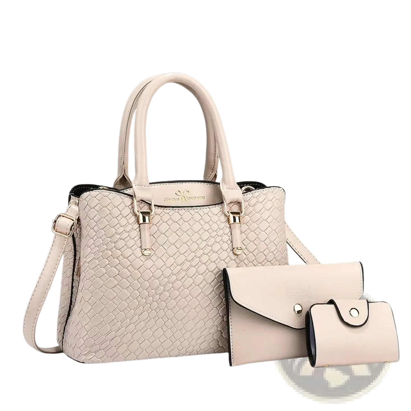 Woven Leather Three Piece Handbag Set with Gold Hardware
