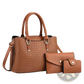 Woven Leather Three Piece Handbag Set with Gold Hardware