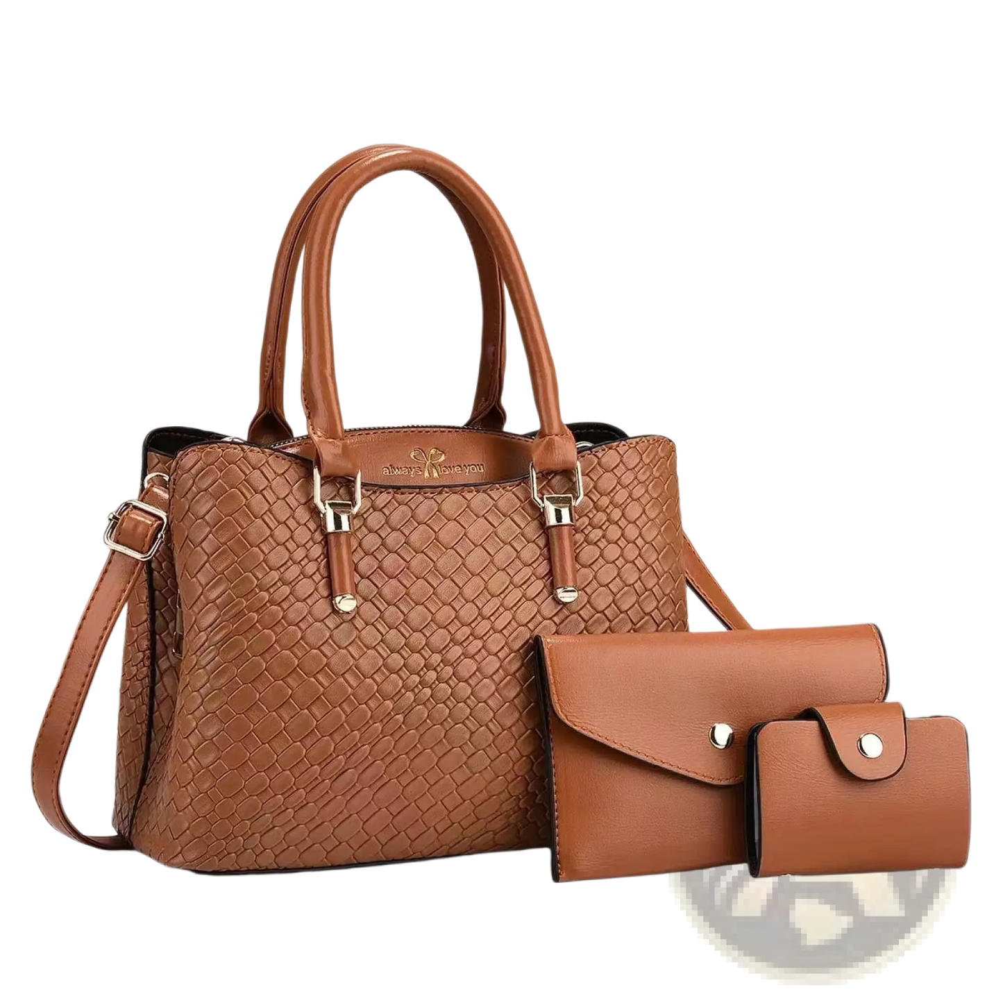 Woven Leather Three Piece Handbag Set with Gold Hardware