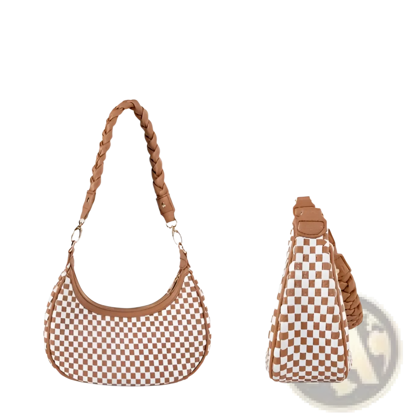 Woven Vegan Leather Checkered Hobo Shoulder Bag