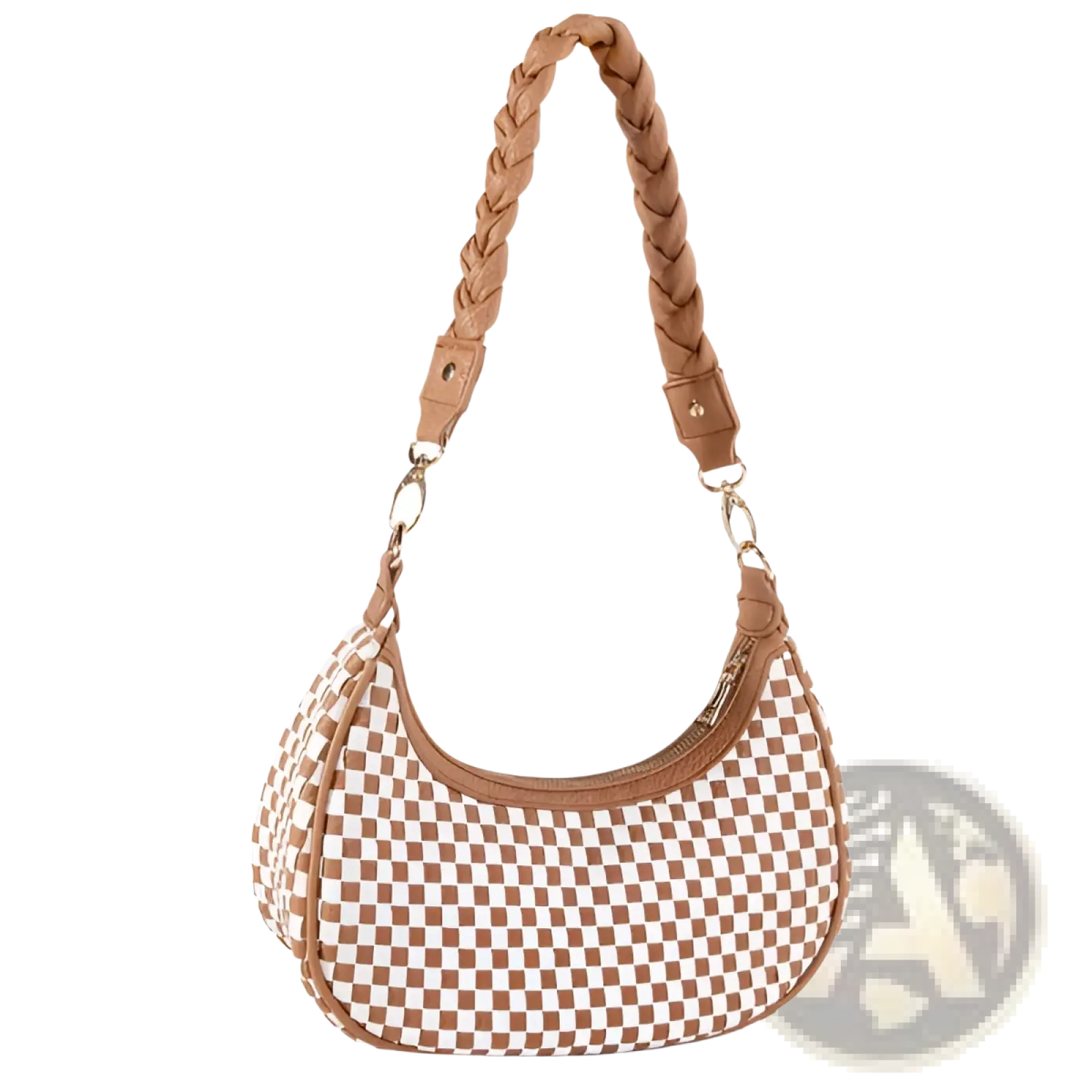 Woven Vegan Leather Checkered Hobo Shoulder Bag