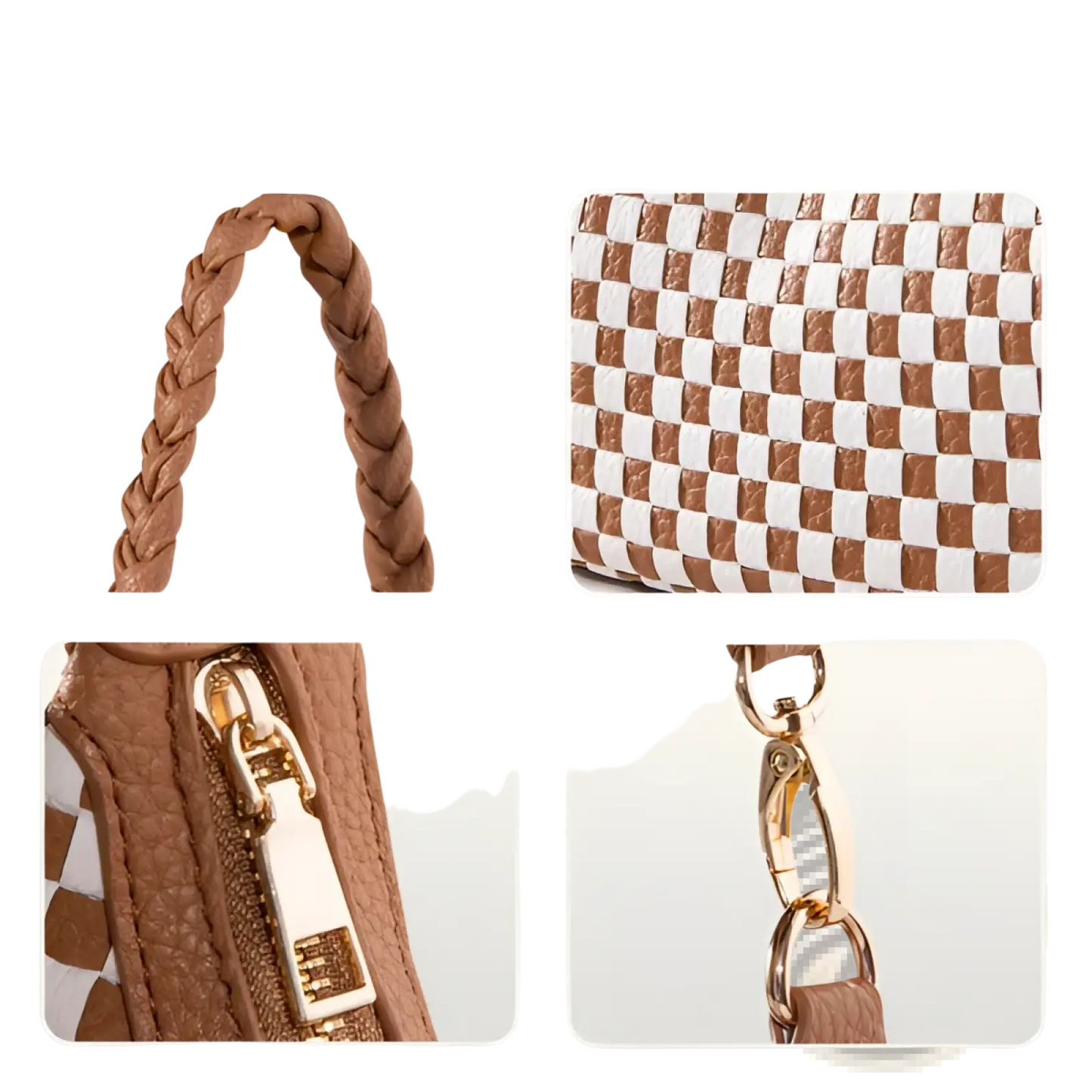 Woven Vegan Leather Checkered Hobo Shoulder Bag