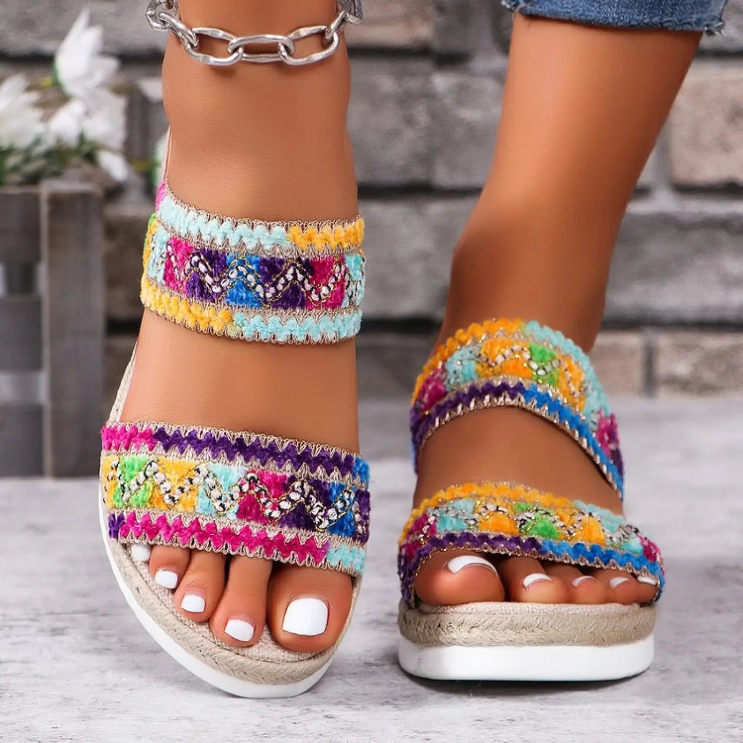 Woven Wavy Pattern Ethnic Wedge Sandals for Women