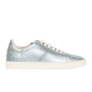Tod's Women's Shoes Leather Trainers Sneakers Cassetta Leggera 12a Allacciata In Silver Size 37.5