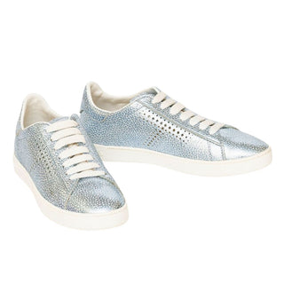 Tod's Women's Shoes Leather Trainers Sneakers Cassetta Leggera 12a Allacciata In Silver Size 37.5