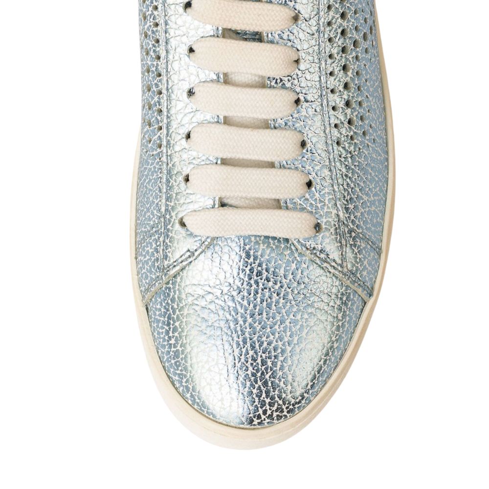 Tod's Women's Shoes Leather Trainers Sneakers Cassetta Leggera 12a Allacciata In Silver Size 37.5