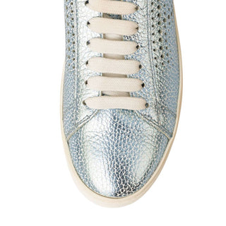 Tod's Women's Shoes Leather Trainers Sneakers Cassetta Leggera 12a Allacciata In Silver Size 37.5