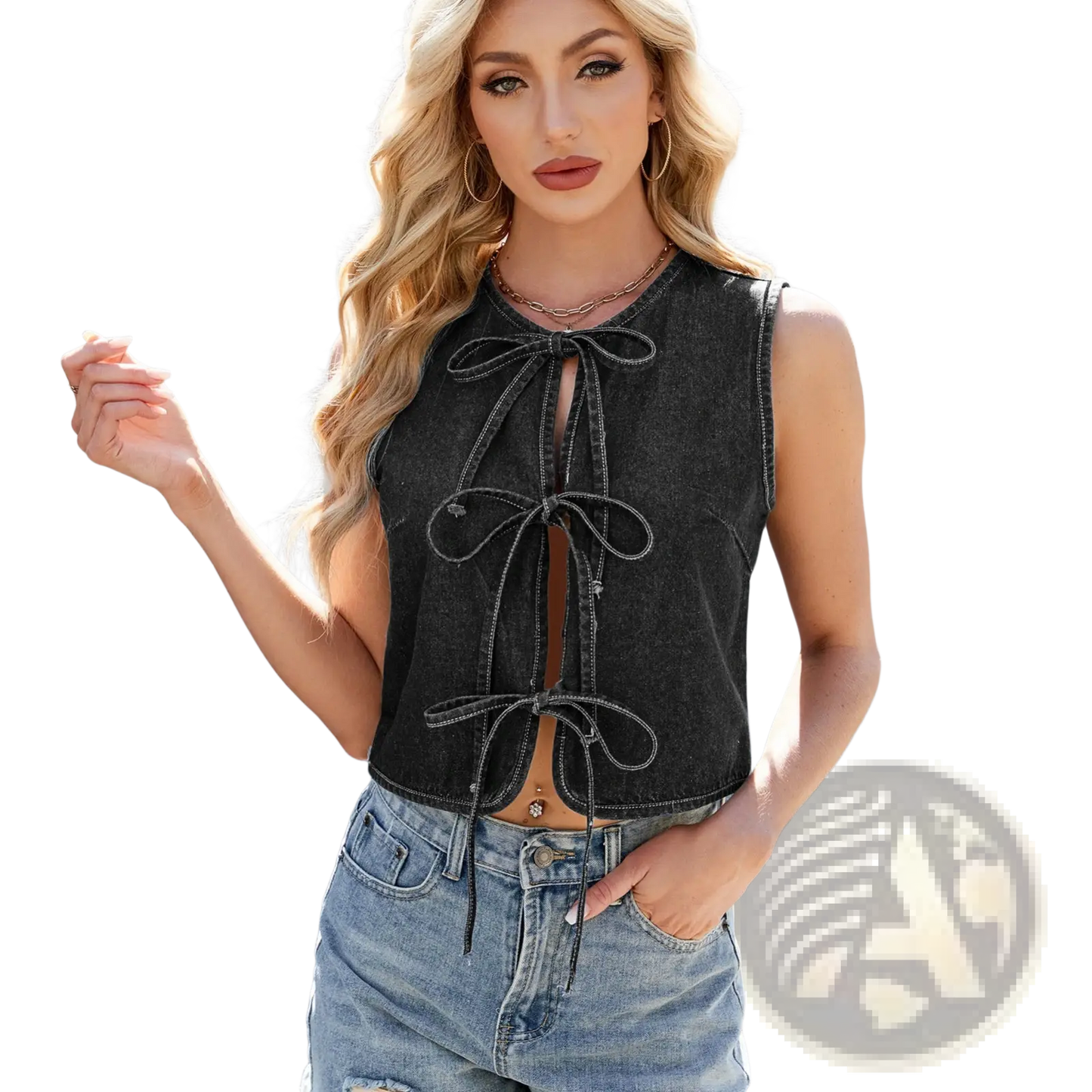 Y2k Bow Tie Denim Sleeveless Crop Top