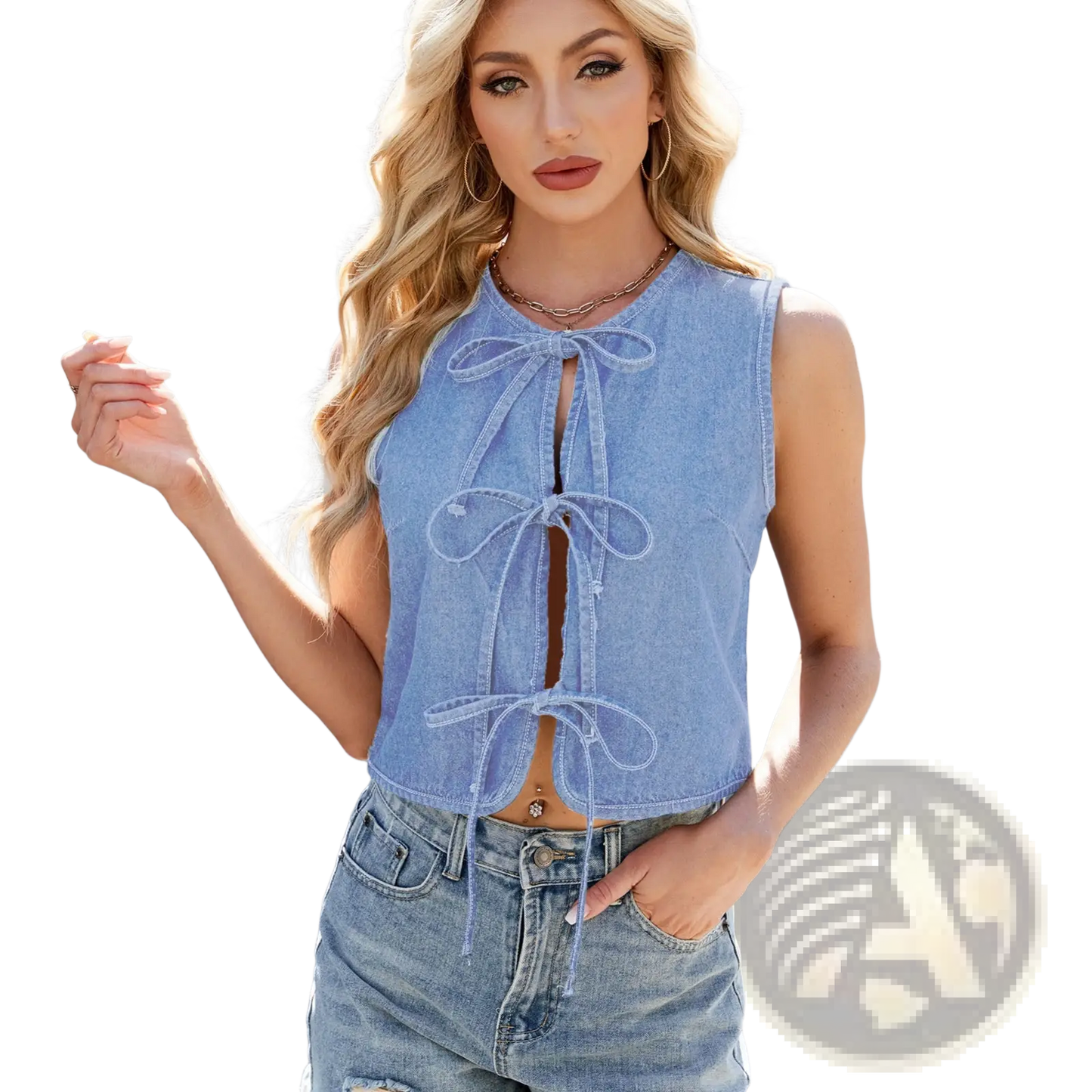 Y2k Bow Tie Denim Sleeveless Crop Top