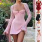 Y2k Lace Backless Long Sleeve Corset Mini Dress