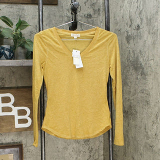 Ultra Flirt Juniors' Long-Sleeved Textured Boyfriend T-Shirt Dark Yellow Size Large