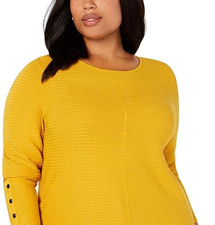 Alfani Women's Size Ribbed Snap Detail Sweater Dark Yellow Size 1X