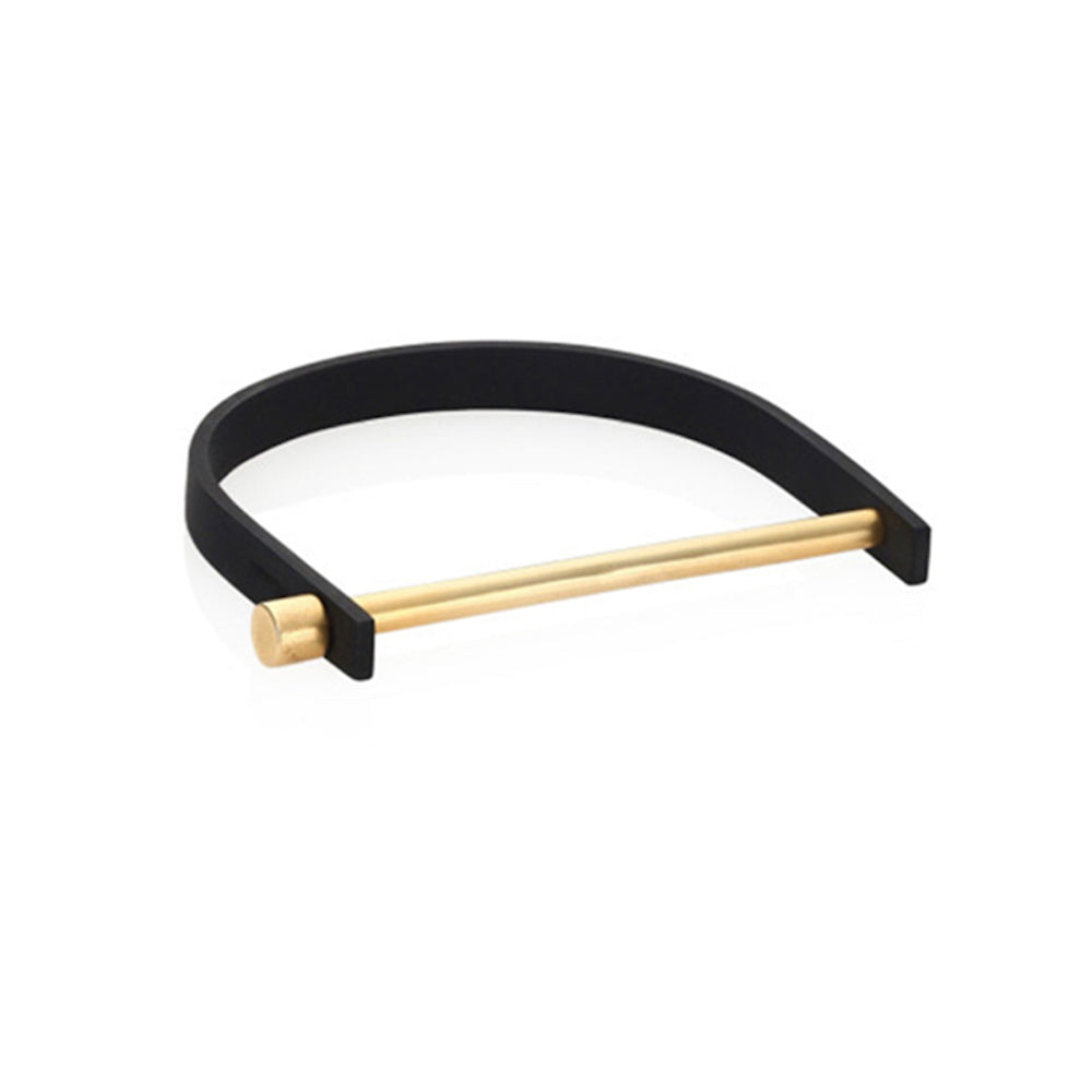 Homvare Unisex Steel Bar U Shape Leather Cuff Bracelet Black/Gold