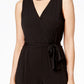 NY Collection Women's Petite Surplice Belted Wide-Leg Jumpsuit Size Medium
