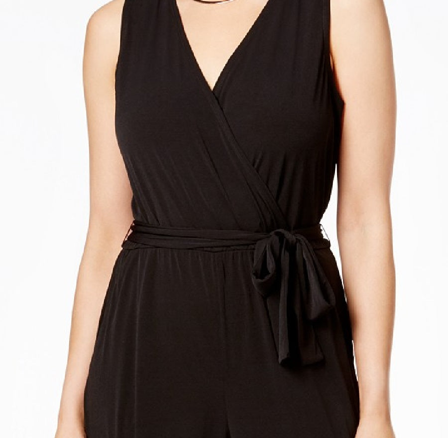 NY Collection Women's Petite Surplice Belted Wide-Leg Jumpsuit Size Medium