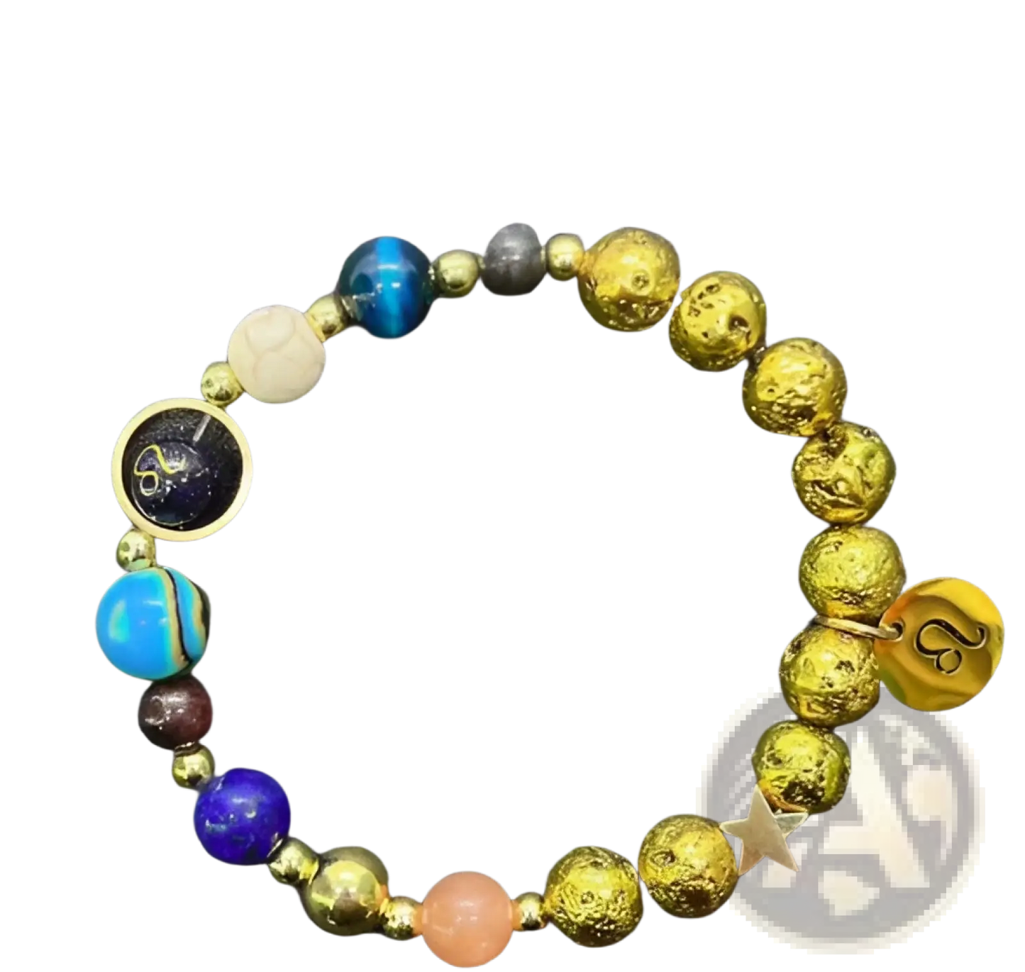 Zodiac Volcanic Stone Beaded Bracelet with Gold Charms
