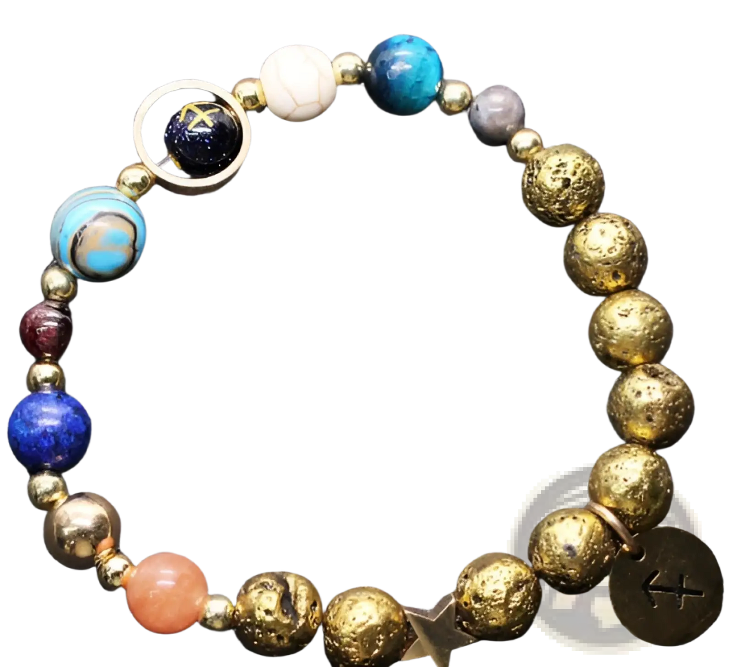 Zodiac Volcanic Stone Beaded Bracelet with Gold Charms