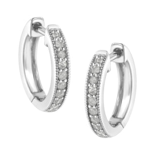 10K White Gold 1/4 Cttw Shared Prong Set Round-Cut Diamond Beaded Hoop Earrings (I-J Color, I3 Clarity)