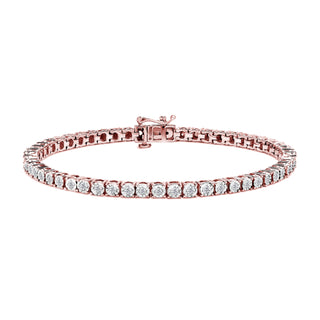 10K Rose Gold Plated .925 Sterling Silver 1.0 Cttw Miracle-Set Diamond Round Faceted Bezel Tennis Bracelet (I-J Color, I3 Clarity) - 8"