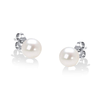 14K White Gold Round White 6.5-7.0Mm Saltwater Akoya Cultured Pearl Stud Earrings Aaa+ Quality