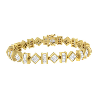 14K Yellow Gold Princess And Baguette Diamond Modern Link Bracelet(7.50 Cttw,G-H Color,Vs1-Vs2 Clarity)