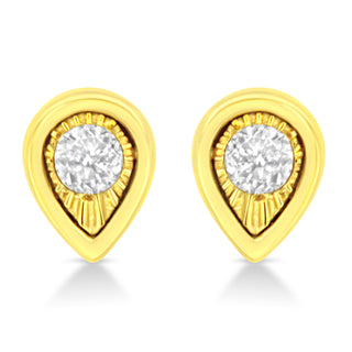 10K Yellow Gold Plated .925 Sterling Silver 1/10 Cttw Miracle-Set Diamond Pear Shape Stud Earrings (K-L Color, I2-I3 Clarity)