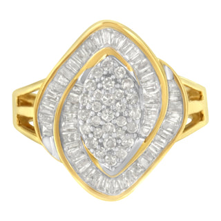 10K Yellow Gold Diamond Cluster Ring (3/4 Cttw, J-K Color, I2-I3 Clarity) - Size 6-1/2