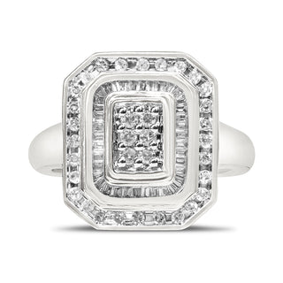 .925 Sterling Silver Round & Baguette Diamond Ring (1 Cttw, I-J Color, I2-I3 Clarity) - Size 6-1/2