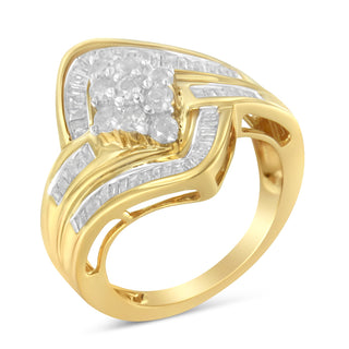 10K Yellow Gold Over .925 Sterling Silver Diamond Bypass Cluster Ring (1 Cttw, I-J Color, I2-I3 Clarity) - Size 6-1/4