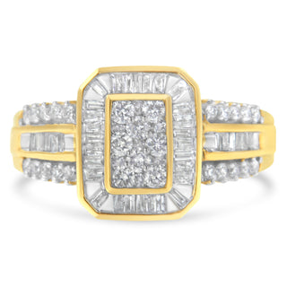 10K Yellow Gold Round And Baguette-Cut Diamond Cocktail Ring (1.0 Cttw, H-I Color, Si2-I1 Clarity) - Size 8