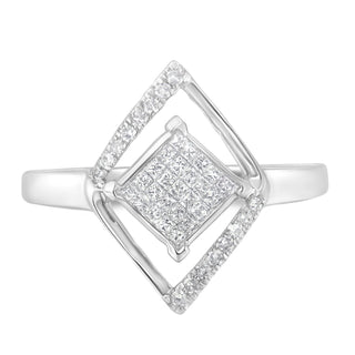 10K White Gold 1/3 Cttw Round And Princess Diamond Double Triangle Cocktail Ring (H-I Color, Si1-Si2 Clarity) - Ring Size 6