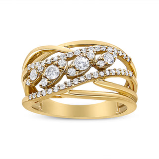 10K Yellow Gold 1/2 Cttw Round-Cut Multi Row Diamond Split Shank Cocktail Ring (H-I Color, Si2-I1 Clarity) - Size 7