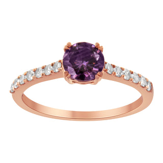 10K Rose Gold 1/4 Cttw Diamond And 6Mm Amethyst Gemstone Halo Ring(H-I Color, I1-I2 Clarity) - Ring Size 7