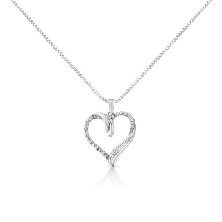 .925 Sterling Silver 1/10 Cttw Prong-Set Round Cut Diamond Open Heart 18" Pendent Necklace (I-J Color, I2-I3 Clarity)