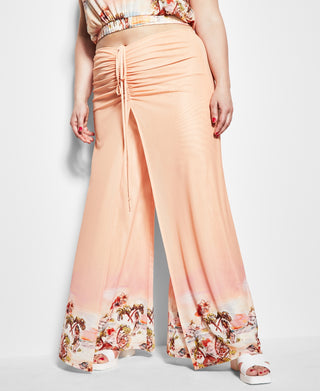 Royalty By Maluma Women's Printed Ruched Pants Orange Size XL