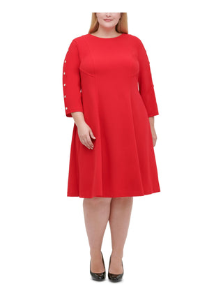 Tommy Hilfiger Women's Button Sleeve Fit Flare Dress Red Size Petite Small