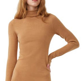 French Connection Women's Babysoft Long Sleeve Mock Neck Knit Dress Brown Size Medium