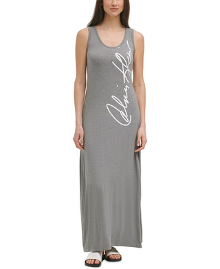Calvin Klein Women's Signature Logo Sleeveless Maxi Dress Gray Size X-Small