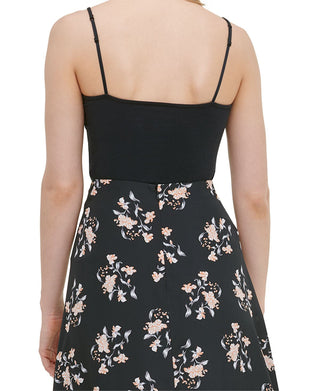 Calvin Klein Women's Printed Tea Length Pleated Skirt Black Size 10
