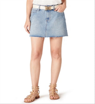 Sam Edelman Women's Denim Pocketed Distressed Cut Off Mini Pencil Skirt Blue Size 4