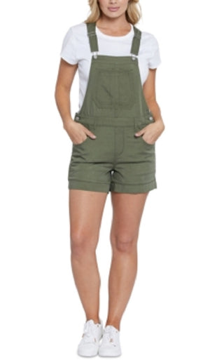 Seven7 Women's Pocketed Adjustable Bib Shortalls Sleeveless Square Neck Romper Green Size Small