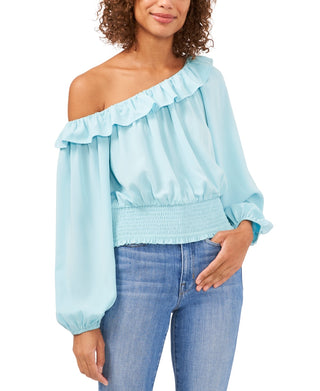 Riley & Rae Women's Ruffled Off The Shoulder Blouse Blue Size Small