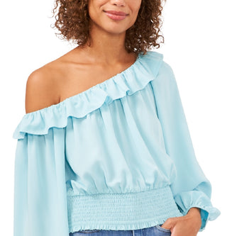 Riley & Rae Women's Ruffled Off The Shoulder Blouse Blue Size Small