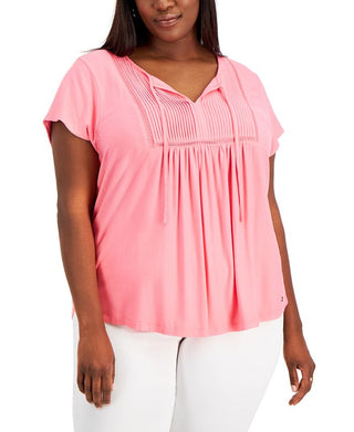 Tommy Hilfiger Women's Pintucked Ladder Tee Pink Size 3X